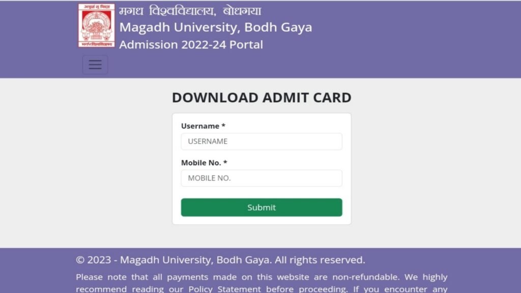 Magadh University UG 2nd Semester Admit Card 2024-28 Download Process