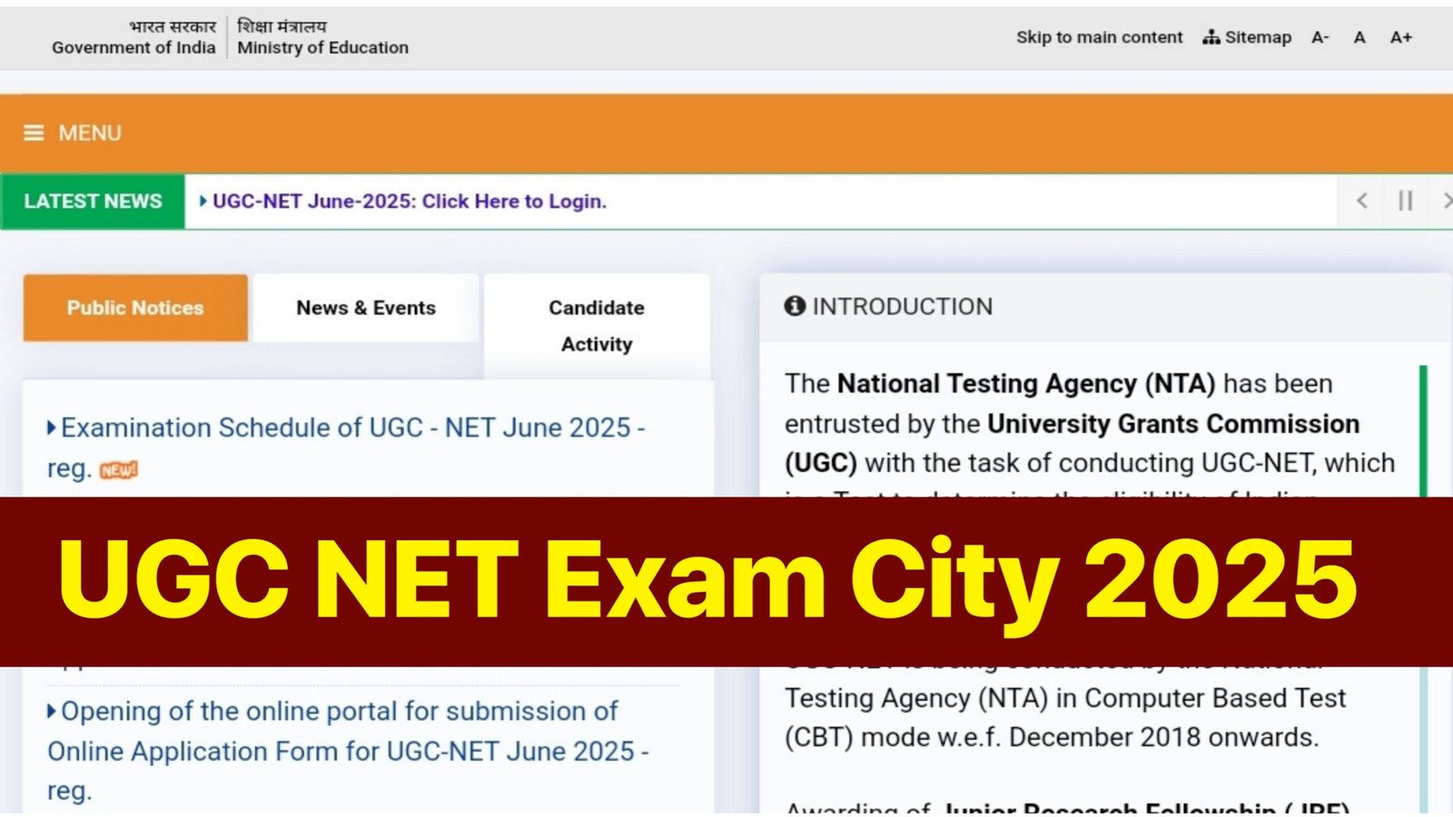 UGC NET June 2025 Exam City Intimation Slip; Check Direct Download Link at ugcnet.nta.nic.in