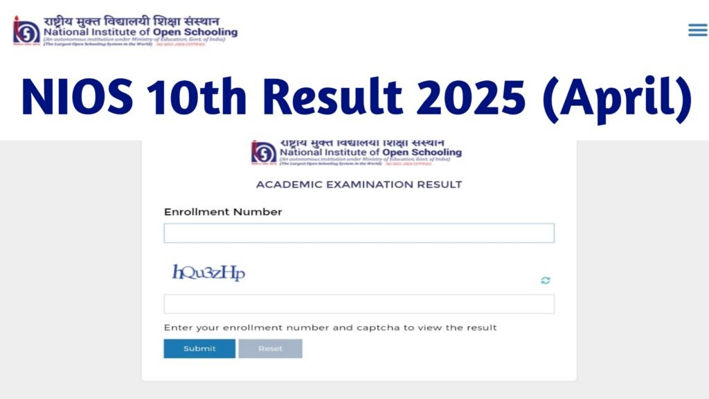 NIOS 10th Result 2025 (April 2025 Session) - Check NIOS Secondary Examination Results @results.nios.ac.in