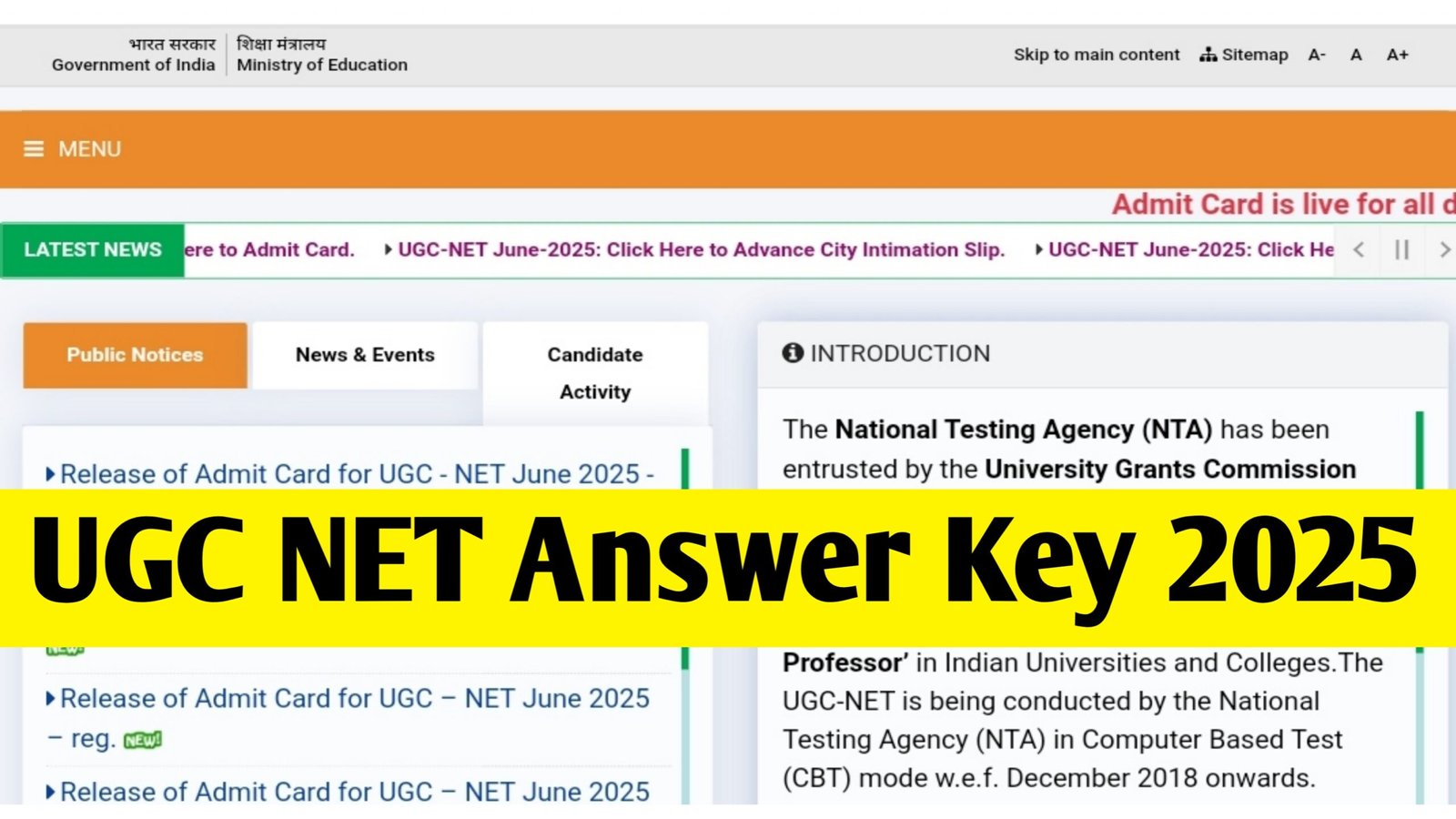 UGC NET Answer Key 2025 Link @ugcnet.nta.ac.in: NTA UGC NET June Provisional Key