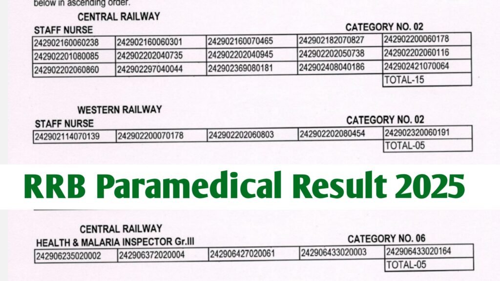 RRB Paramedical Result 2025: Check Staff Nurse & Other Posts Merit List PDF & Cut Off