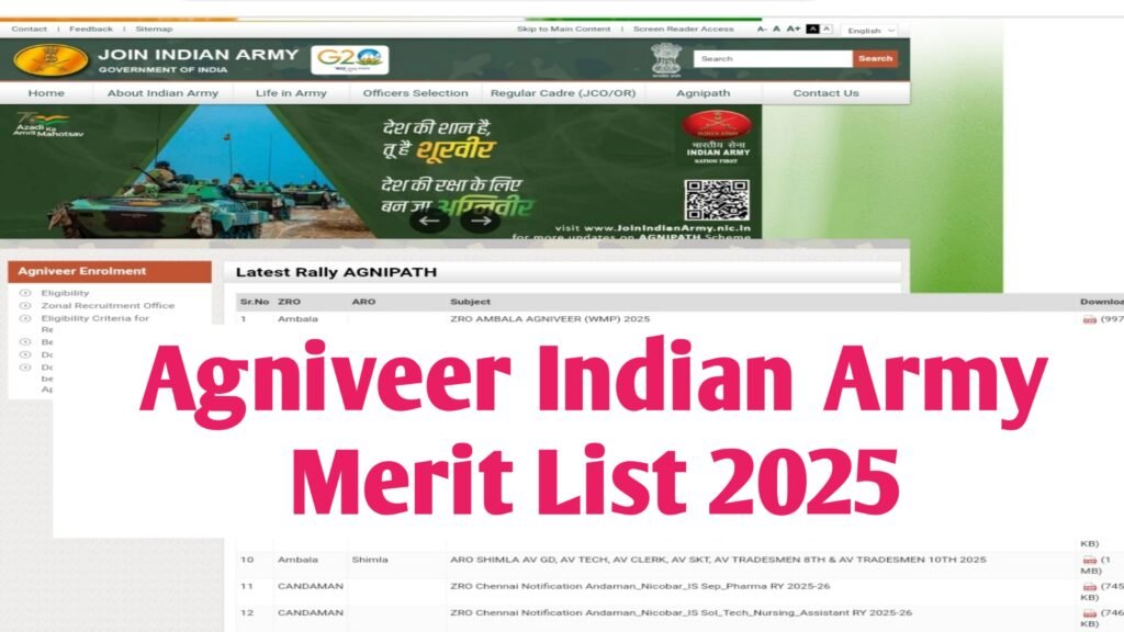 Agniveer Indian Army Merit List 2025: Release Date & Check Name Wise PDF
