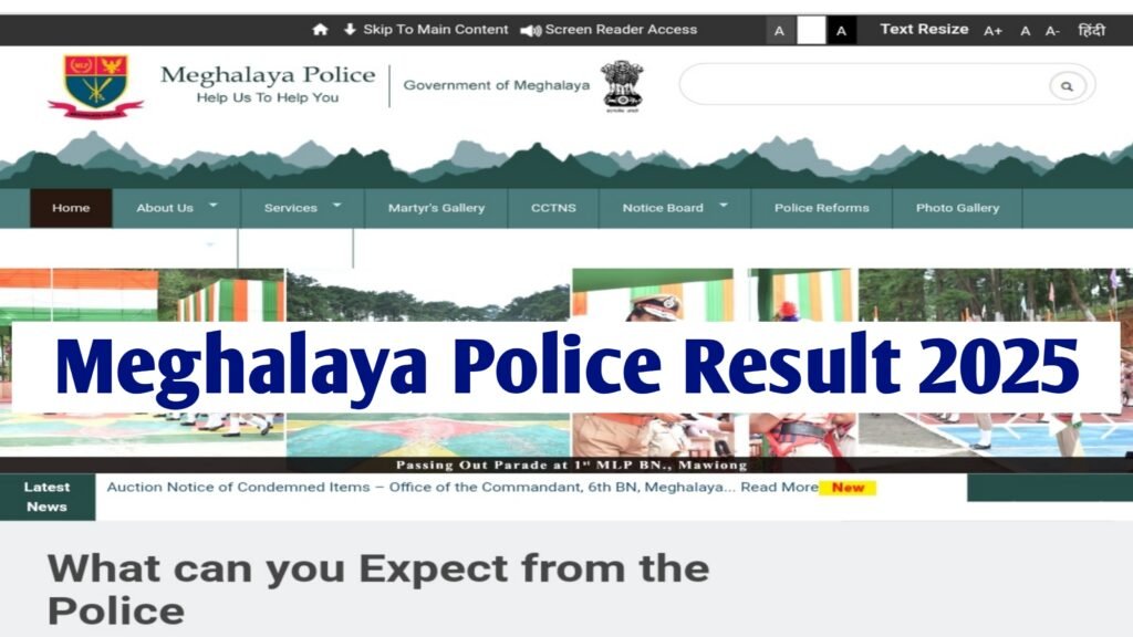 Meghalaya Police Result 2025 | Cut Off Marks & Merit List PDF