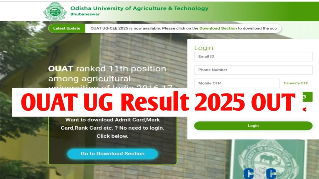 OUAT UG Result 2025, Percentile Score, Rank List, ouat.ac.in, Official Website, Odisha University of Agriculture and Technology, Undergraduate Entrance Examination.